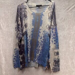 Nicole Sabatini Boho Print Knit Sweater Women Size L Blue